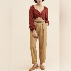 Urban Outfitters | Essex Embroidered Twist-Front Crop Top| W Sz. M | Rust, Wine